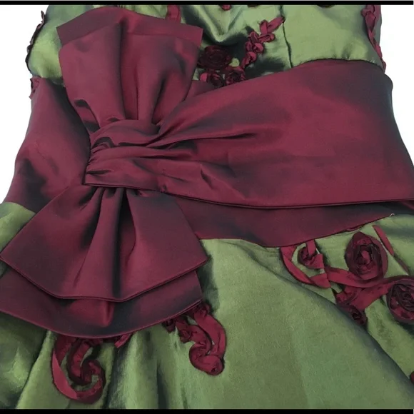 Vintage Jessica McClintock Strapless Olive & Burgundy Party Dress, size 2 - Picture 12 of 13